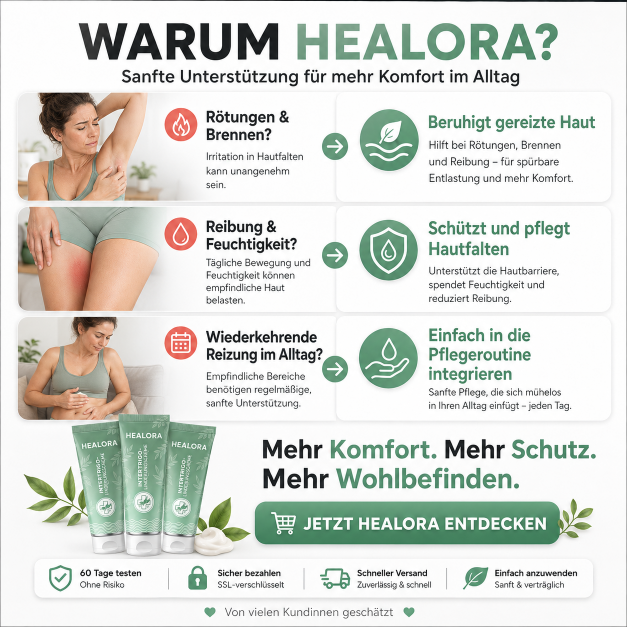 3× HEALORA™ Intertrigo-Linderungscreme – exklusives Zusatzangebot mit zusätzlichen 50 % Rabatt