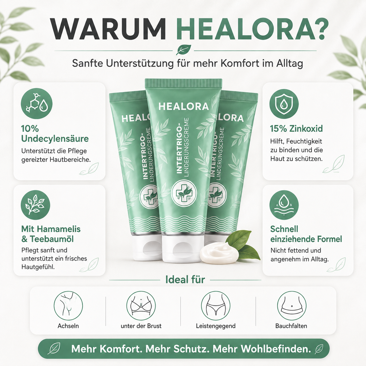 3× HEALORA™ Intertrigo-Linderungscreme – exklusives Zusatzangebot mit zusätzlichen 50 % Rabatt