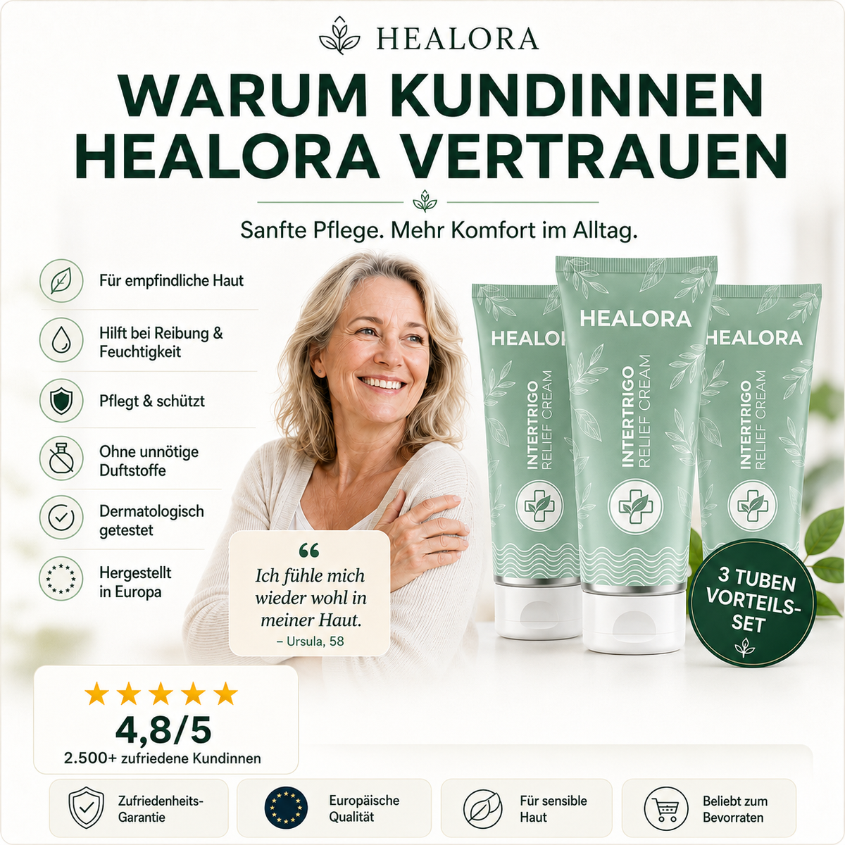 3× HEALORA™ Intertrigo-Linderungscreme – exklusives Zusatzangebot mit zusätzlichen 50 % Rabatt