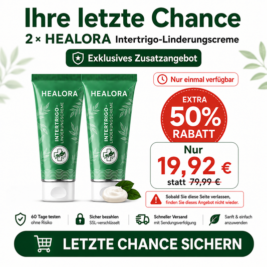 2× HEALORA™ Intertrigo-Linderungscreme – exklusives Zusatzangebot mit zusätzlichen 50 % Rabatt